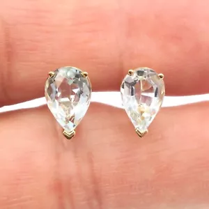 14k Solid Yellow Gold 3ct Natural Pear Shape Aquamarine Stud Earrings - Picture 1 of 4