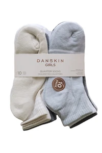 10 Pairs DANSKIN Girls Quarter Socks Shoe Size 4-10 Comfort Fit Multicolor - Picture 1 of 5