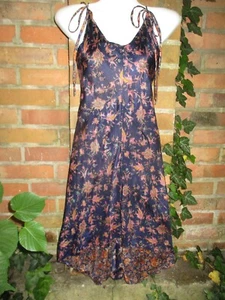 Abito seta abito di seta abito estivo free hippie blu etno S M maxi sari lungo - Foto 1 di 2
