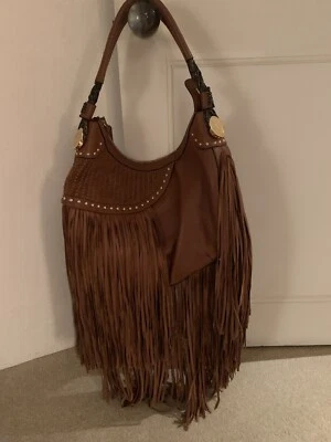 Stunning Dramatic Large Leather Brown  Shoulder Bag With Long Suede Fringes VGC - Image 1 of 4