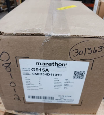 NEW MARATHON 3/4 HP AC ELECTRIC MOTOR 115/230 VAC 1PH 56 FRAME 3450 RPM DP G915A - Image 1 of 4