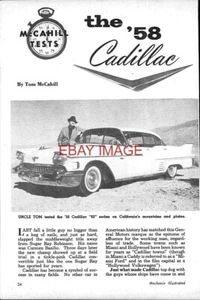 1958 CADILLAC Sedan Original Vintage McCahill Motor Car Road Test Report 719-44 - Imagen 1 de 1