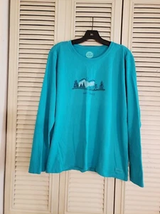 Life is Good Happy Trails T-shirt Women’s Size XL Teal Crusher Tee Long Sleeve - Picture 1 of 6