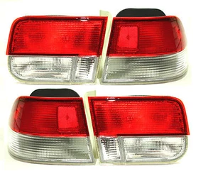 For 96-00 Honda Civic EK EM 2dr Coupe Red Clear Frosted Tail lights 4pc EX LX - Picture 1 of 3