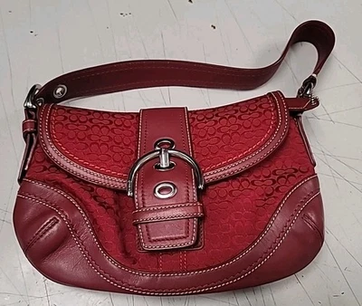 COACH Small Soho Cherry Red Signature Small C Canvas & Leather Bag Y2K # F10925 - Image 1 of 4