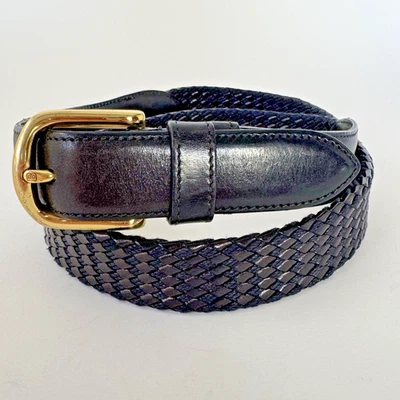 Authentic BALLY Italy Black Woven Leather Designer Belt Brass Buckle SIZE-38 - Image 1 of 4
