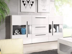 Sideboard Kommode Anrichte 180cm MDF weiß Hochglanz 2-türig Glasfront 61087938 - Bild 1 von 5