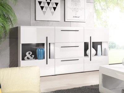 Sideboard Kommode Anrichte 180cm MDF weiß Hochglanz 2-türig Glasfront 61087938 - Bild 1 von 4