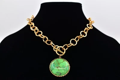 Pingente corrente ouro escovado moldura verde turquesa joia ninho alternar $195 BinBD - Imagem 1 de 4