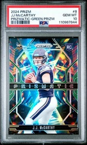 PSA 10 (RC) J.J. McCarthy Green Wave Prizm 2024 Panini Prizm Prizmatic Minn Viks - Picture 1 of 3