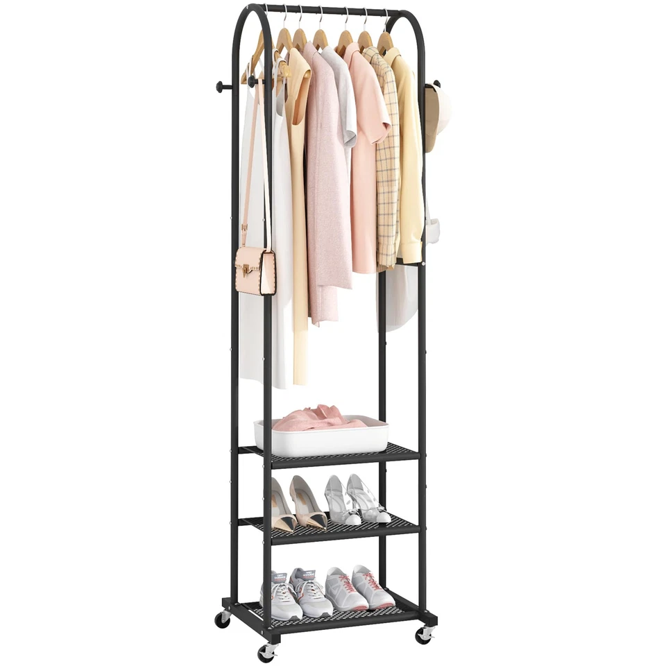 Kaitiemoo Heavy Duty Clothing Rack With Wheels,Modern Garment Rack With 3 Met...