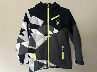 Spyder Black/Gray Geometric Jacket with Neon Accents Gently Used - Image 1 of 4
