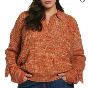 Ella Rafaella Women's Plus Fringe Trim Collared Sweater Rust 3X – NWT Boho Chic - Picture 1 of 12