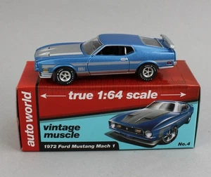 1:64 AUTO WORLD *BLUE* 1972 Ford Mustang Mach 1 *NEW WITH BOX* - Picture 1 of 1