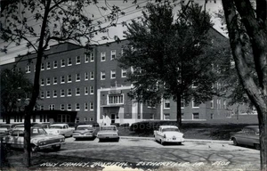 RPPC Estherville,IA Holy Family Hospital,Old Cars Real Photo Emmet County Iowa - Picture 1 of 5