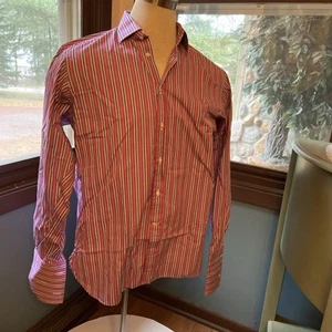Camisa Ralph Lauren Para Hombre Etiqueta Púrpura Italia Rosa y Negro Rayas L Puños Franceses - Imagen 1 de 4