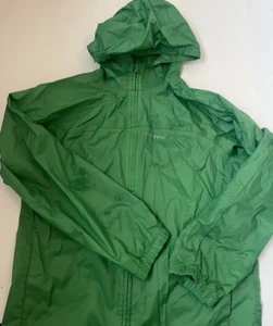 Lands End Rain Jacket Kids M 10-12 Green Hooded Reflective Spot on Arm - Picture 1 of 7