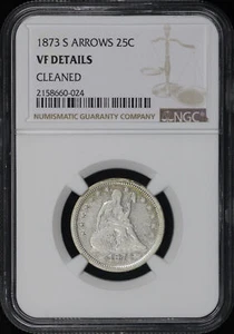 1873-S sitzende Freiheit Viertel mit Pfeilen NGC sehr schöne Details gereinigt - Bild 1 von 2