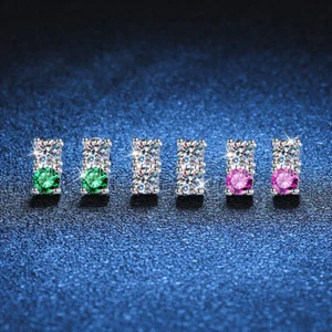 1.2ct Colorful Moissanite Stud Earrings Women 925 Sterling Silver Pass Tester - Picture 1 of 10