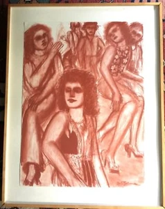 Lester Johnson (1919-2010) Original Framed Conte Crayon Drawing - Imagen 1 de 5