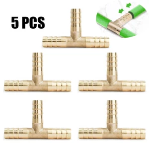 5 PCS - 3/8 HOSE BARB TEE Brass Pipe 3 WAY T Fitting Thread Gas Fuel Water Air## - Picture 1 of 9