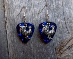 Rooster Charm Guitar Pick Earrings - Pick Your Color - Picture 1 of 24