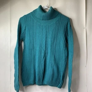 Croft & Barrow Womens Turtleneck Sweater Green Long Sleeve Pullover Cable Knit M - Picture 1 of 5
