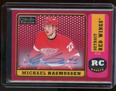 2018-19 O-Pee-Chee Platinum Retro Rainbow Red #R88 Michael Rasmussen Autograph - Image 1 of 2