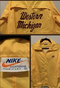 VTG Nike Western Michigan Windbreaker Jacket Yellow XL 70s 80s OG SMU Track USA - Picture 1 of 9