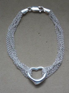 LOVELY M ITALY MESH STERLING 925 SCULPTED OPEN HEART BRACELET - Picture 1 of 5