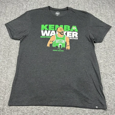 Boston Celtics NBA Kemba Walker Shirt Mens Large Gray Short Sleeve Graphic Logo Cover
