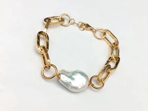 Women's Bracelet Chain Silver Golden 925 Pearl Akoya Natural Size Adjustable - Picture 1 of 12