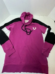 True Religion Purple Women’s M Drawstring Cole Neck Sweatshirt Cotton Bedazzled - Picture 1 of 14