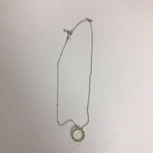 Silver Tone Necklace Chain with Circle Round Rhinestone Pendant