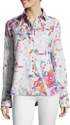 Camisa Robert Graham Mujer Paisaje Urbano Edición Limitada Colorida Talla Pequeña Nueva Con Etiquetas Foto 1 de 4