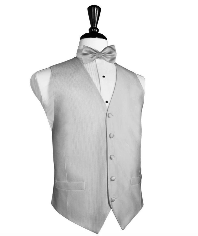 Silver Silk Faille Tuxedo Vest and Tie - Image 1 of 1