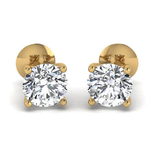 Last Piece.! 3.0MM 0.25 Ct Round Diamond Women's Stud Earring In Yellow Gold - Picture 1 of 7