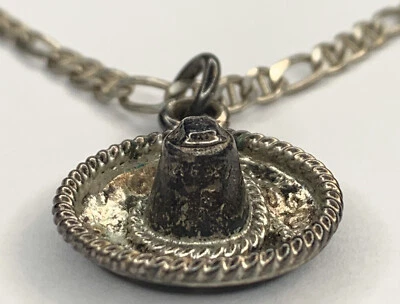 "De colección Firmado LV Esterlina 925 Sombrero Mexicano Sombrero 1.25"" Colgante 24"" Collar 13G" Foto 1 de 4