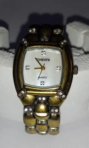 Reloj pulsera Chico's Cuff para mujer imitación diamante acabado bronce en muy buena condición - Imagen 1 de 5