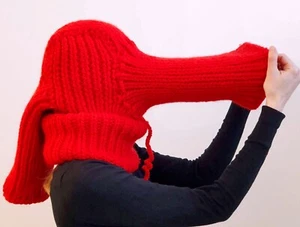Thick red wool balaclava hat scarf neck warmer tube scarf ski hat, ready to wear - Picture 1 of 7