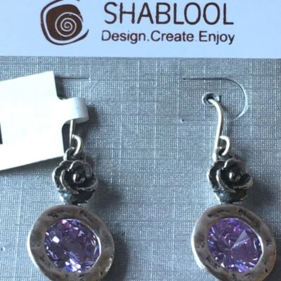PENDIENTES COLGANTES SHABLOOL ISRAEL PÚRPURA ESTERLINA CIRCONITA CÚBICA Foto 1 de 3