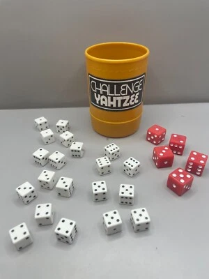 Vintage 1974 Challenge Yahtzee Replacement Lot - Cup Shaker, 20 White/6 Red Dice - Image 1 of 4