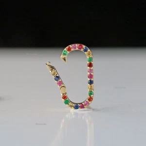 Rainbow Sapphire Enhancer Oval Charm Pendant Lock In 14k Yellow Gold Jewelry - Picture 1 of 14