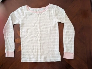 Size 8 White Gray Carter's Girl Pajama Top 100% Cotton Pink Trim Long Sleeve - Picture 1 of 3