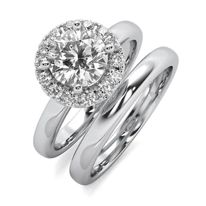 Halo Bridal Set 1.22 Ct H/VVS2 Lab Grown Round Cut Diamond Engagement Ring 14k - Picture 1 of 3