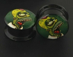 4-16mm ZOMBIE HOMER SIMPSON Evil Screw Fit Tunnel Ear Plugs Acrylic Earing Logo  - Picture 1 of 4
