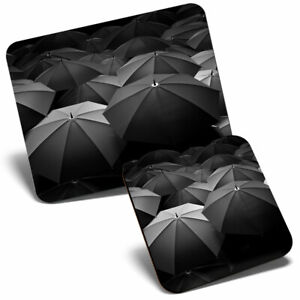 Mouse Mat & Coaster Set - BW - Umbrella England Rain Weather  #43864