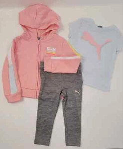 3 PIECE PUMA SET Pink Full Zip Hoodie Jacket Leggings T Shirt Sz 5/6 NEW KIDS - Picture 1 of 48