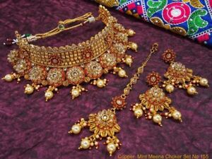 Indian Jaipuri Jewelry Kundan Bridal Wedding  Necklace party wear jewelry set
