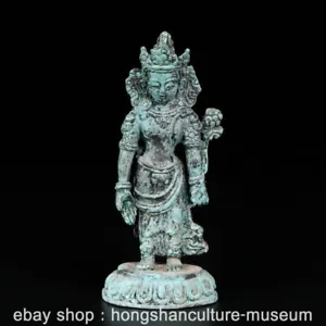 5.2" Rare Old Chinese Bronze Ware Buddhism Stand Tara Guanyin Goddess Statue - Picture 1 of 9